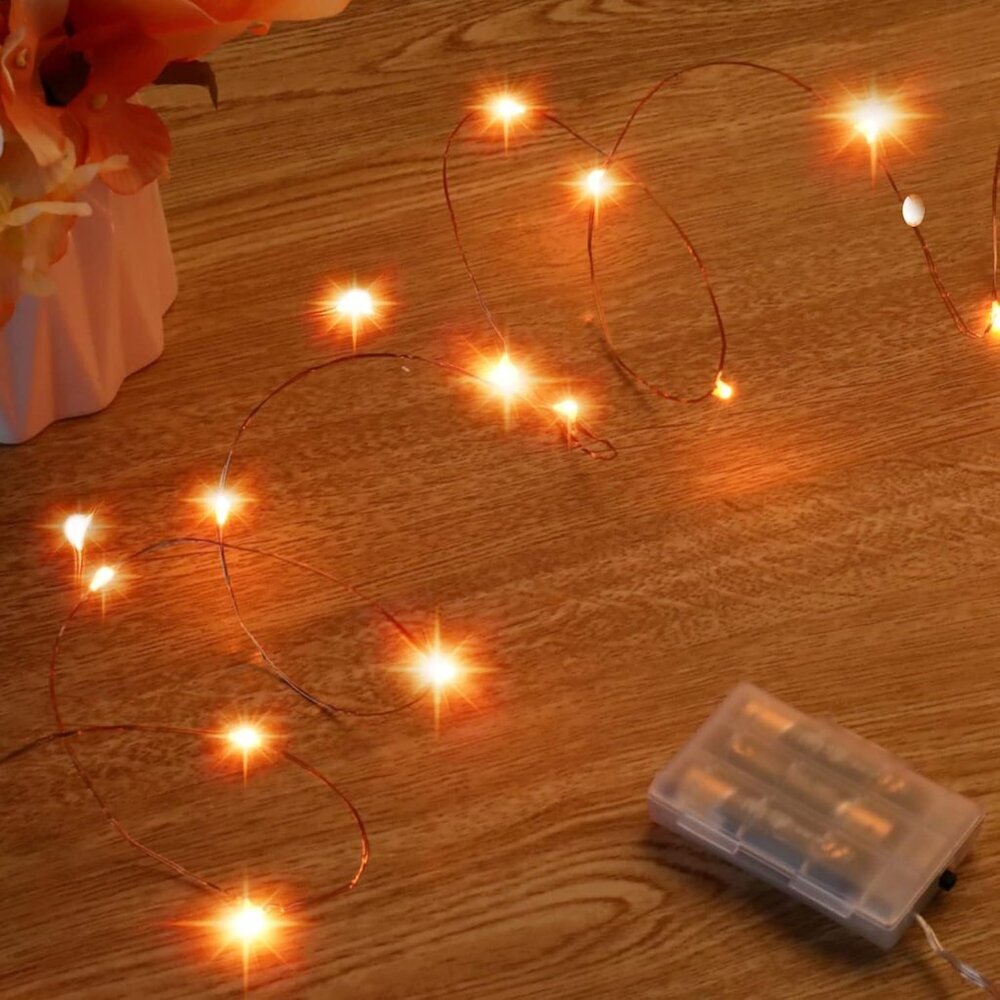 Mini Halloween Fairy Lights Battery Operate, 1 Pack Copper Wire Night Lights 3*A
